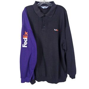 FedEx Uniform Polo Sweatshirt Sz 2XL Black Purple Embroidered Logo Long Sleeve